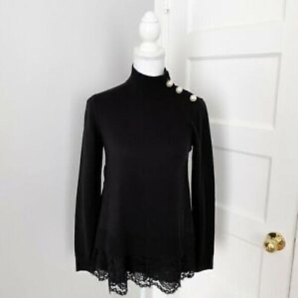 Kate Spade Broome Street Lace Inset Pearl Button Black Sweater Size Small - Picture 9 of 9